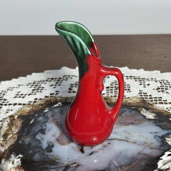 California pottery - red with green drip glaze mini ceramic pitcher - Picture 1 of 9